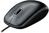 Logitech M100 Kabelgebundene USB-Maus, 3 Tasten, 1000 DPI Optisches Tracking, beidhändig verwendbar, PC/Mac/Laptop, Dunkel/Schwarz (Generalüberholt)