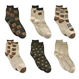 MmotZsb 6 Paar Kuschelsocken Süß, Socken Set Mit Teddy, Bären Und Karomuster, Süße Socken Damen, Warme Elastizität Schlafsocken, Kuschelsocken Haussocken, Weihnachten