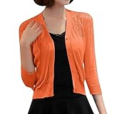 Damen-Strickjacke, ausgestanzt, lockere 3/4-Ärmel, Strickpullover, atmungsaktiv, Knopfleiste, kurz, leicht, cooler Mantel, einfarbig, Kleidung, elegantes Kleid, Coverup, Oberbekleidung, Orange, M