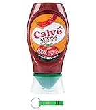 18x Calvé Ketchup Piccante Scharfer Ketchup, 100% natürliche Zutaten, speziell für Burger und Grillfleisch entwickelt, vegan 250ml Top Down + Beni Culinari Kostenloser Schlüsselanhänger