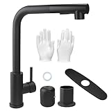BBWELL Wasserhahn Küche Schwarz,Küchenarmatur mit Brause Ausziehbar,Niederdruck Armatur Küche Schwarz,Spültischarmatur Küche,Mischbatterie,Wasserhahn Küche Ausziehbar,Küchenwasserhahn aus Edelstahl