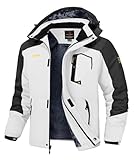 Rdruko Skijacke Herren Warme Winterjacke Gefüttert Verdickt Softshelljacke Wasserdicht Snowboardjacke Atmungsaktiv Funktionsjacke mit Abtrennbarer Kapuze(Schwarz Und Weiß, L)
