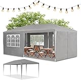 Juskys Partyzelt 3x6 m mit 6 abnehmbaren Seitenwänden & Dach - 18 m² - 12 Erdhaken & 6 Seile - Festzelt für Garten Party Hochzeit Gartenpavillon Gartenzelt Pavillon - Grau