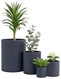 CLP Pflanzkübel groß, 4er Set für außen und innen, Outdoor XXL Blumenkübel rund, wetterbeständig frostsicher in Steinoptik, Winterfest, Farbe:anthrazit