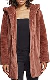 Urban Classics Ladies Hooded Teddy Coat aus Fake Kaninchenfell, Damen Mantel mit Kapuze und Seitentaschen, darkrose, M