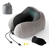 Nackenkissen Flugzeug Reisekissen Nackenhörnchen Auto Memory Foam Reisekissen Travel Pillow Nackenhörnchen Erwachsene Ergonomisches weiches Kissen zum Schlafen, Flugzeug, Auto und Zuhause(grau)