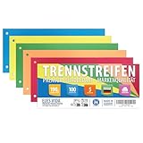 Trennstreifen Intensive Farben 100 Stück – 5 Farben sortiert, 24x10,5cm, Gelocht, 190g/m²,Trennlaschen für DIN A4 Ordner für Büro, Uni & Schule, Bedruckbar, BLAUER ENGEL zertifiziert, Made in Germany