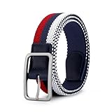 YXADGML Canvas-Gürtel Herren Multicolor Atmungsaktiv Gestrickt Elastischer Canvas Gürtel Nadel Schnalle Lässig Dehnbar Bund(Square buckle blue red White)