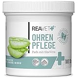 ReaVET Ohrenreiniger Hund & Katze 100 Stück – Ohrenpflege Pads Hund I Pflegeprodukt für Ohren, Reinigungstücher Hund, Besonders Milde & Schonende Reinigung mit Aloe Vera für Hunde und Katzen