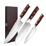 Lacers Purpleline 3-teiliges Profi Küchenmesser Set (Chefmesser, Santoku, Allzweckmesser) – ultrascharfe Edelstahl-Klingen im japanischen Design, inkl. edler Holzbox ideal zum verschenken