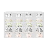 LKHDONG Schuhboxen 20 Set Schuhbox Stapelbar Schuhaufbewahrung Transparent Schuh Organizer Schuhkarton mit Deckel für Schuhe bis Größe 31cm Weiß