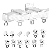 Duschvorhangstange, Deckenhalterung for Vorhangschiene mit Schienenvorhangsystem, Deckenschiene aus Aluminiumlegierung for Vorhänge, Vorhangschiene mit Dämpferrollen, for Schlafzimmer-Wohnzimmerfenste