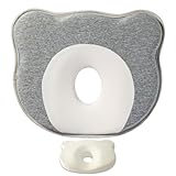 Lotvic Babykissen Kopfkissen, Babykissen Gegen Plattkopf, Neugeborene Memory Foam Reisekissen, Kinder Kissen für 0-12 Monate Neugeborene, Hilft dabei, einen abgeflachten Kopf zu verhindern(Grau)