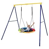 KOMFOTTEU Kinderschaukel Gestell für Einzelshaukel, wetterfestes Hängesesselgestell für Storchennest & Kinderschaukel, Schaukelgerüst Gartenschaukelgestell bis 150 kg belastbar, Gelb & Blau (Gelb)