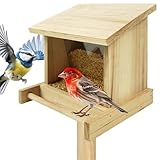 TTL Garden Vogelfutterhaus Bus Stop - Vogelhaus aus Holz zum aufhängen 20x19x16cm aus Tannenholz Natur - Vogel Futterstationen wetterfestes Vogelhäuschen für Balkon Garten & Ständer