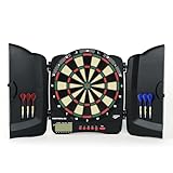 Carromco Kabinett-Dartscheibe elektronisch mit Türen, 4-Loch, Panthera-301, rot-grün-beige-schwarz für 1-8 Spieler mit Pfeilen, batteriebetrieben, 32 Spiele/500 Variationen (inkl. Cricket)