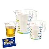 Winkly® 3 Stück Messbecher Set, 300/500/1000ml, Kunststoff Messbecher mit Griff und Skala, Bruchsicher und Spülmaschinengeeignet, BPA Free, Transparent