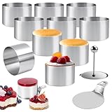 TYBYBB 10 Stück Dessertringe und Speiseringe Set Tortenring Klein Servierringe Edelstahl Set 8cm mit Heber & Stampfer Backringe, Für DIY Mousse Kuchen, Dessert, Kuchenbackformen