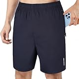AUYAO Sporthose Kurz Herren, Trainingshose Herren Kurz, Herren Sport Shorts, Gymshort Leichte Schnell Trocknend Laufshort Kurze Hosen mit Reißverschlusstasche, Fitness Kleidung Kurze (Dunkelblau/L)