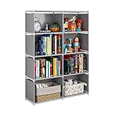 JIUYOTREE 5-stöckiger Schrank-Organizer mit Stofftuch auf der Rückseite, zweireihig, modular, würfelförmig, Bücherregal, Wohnzimmer, Arbeitszimmer, Schlafzimmer, grau