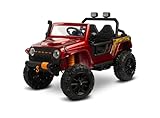 TOYZ - Kinder Elektroauto - Kinder Auto Elektro ab 3 Jahre - 4 x 12V Motoren 45 W, mit Fernbedienung, LED, Kofferraum, Offroader Optik - Kinderauto Elektrisch, Mädchen, Junge - Ringo Rot