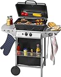 Clatronic® Gasgrill mit 2 Heizzonen | individuelle Temperatursteuerung | inkl. Grillrost + Warmhalterost | Grill mit praktischem Ablagekorb und großem Stauraum für Gasflasche | GG 3590