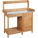 Yaheetech Gärtnertisch 112 x 46,5 x 125 cm Pflanztisch mit verzinkter Arbeitsplatte Schublade Unterschrank, Garten Arbeitstisch aus Holz, Blumentisch Hellbraun