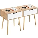 Yaheetech Nachttisch 2er Set Beistelltisch Nachtkommode mit Schublade Holzbeine Sofatisch Nachtschrank Boxspringbett Nachtkommode für Schlafzimmer/Wohnzimmer, Hellbraun