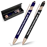 kodinsiivous 2 Stück Personalisierbarer Kugelschreiber,Metall Stift mit Stylus, Druckkugelschreiber mit Namen und Ikone Gravur Geschenk für Abschlussfeier, Jubiläum, Büro, Glattes Schreiben,Blau