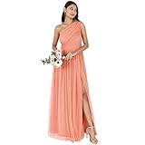 Anaya with Love Damen Womens Ladies Maxi One Cold Shoulder Dress with Slit Split Sleeveless Prom Wedding Guest Bridesmaid Ball Evening Gown Kleid, Coral Pink, 38 EU