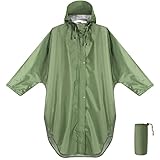 ANYOO Wasserdichter Regenponcho Regenmantel mit Kapuze und Ärmeln, Leichte und Winddichte Regenbekleidung für Damen und Herren, Armeegrün, Einheitsgröße