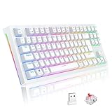 TECURS Mechanische Tastatur - Gaming Tastatur Kabellos Programmierbare 80% TKL QWERTZ mit Rote Schalter, RGB-Beleuchtung, Multimedia-Tasten, Mechanical Keyboard für PC/PS4/PS5, Weiß