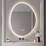 Asymmetrischer LED-beleuchteter Make-up-Spiegel mit Touch-Schalter, beschlagfrei, dimmbar, Hintergrundbeleuchtung, für Badezimmer-Dekor