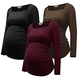 GINKANA Umstands-Shirts, quadratischer Ausschnitt, schmale Passform, T-Shirt, Schwangerschaft, Basic, Langarm-Shirt für den täglichen Gebrauch, Schwarz, Burgunderrot, Schokoladenbraun, Klein