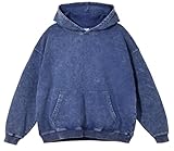 ceauros Herren-Kapuzenpullover, Vintage-Stil, gewaschener Kapuzenpullover, übergroß, Streetwear, Baumwoll-Sweatshirt mit Taschen, Blau, X-Large