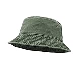 Eimer Hut, Breite Krempe Washed Denim Baumwolle Outdoor Sonnenhut Flat Top Cap zum Angeln Wandern Strandsport Grün