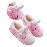 OUNONA 1 Paar Damen Hausschuhe Plüsch Kuschelige Einhorn Pantoffeln mit Dickem Fußbett für Zuhause Warme und Bequeme Winter Schuhe Farbverlauf Rosa