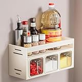 Gewürzregal Organizer Wandmontierte Küche Gewürzregal Für Arbeitsplatte Gewürzbox Behälter Mit Griff Für Kräuter Salz Zucker, White, with 3 Spice Box