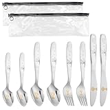 8 Stück Kinderbesteck Edelstahl Polieren Gravur Kein Verblassen, Kinder Besteck Set mit Babylöffel Babygabel Babymesser Spülmaschinenfest für Kinder Über 1 jahre