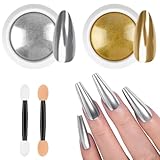 BUTBU Chrome Nail Powder, 2 Farben Pigment Für Nägel, Silver Gold chrome nail powder, Neon Glassy Ice Cromepulver Glitzerpuder, Meerjungfrau Pigment Perle Glitter Staub, für-Nail Art Dekoration