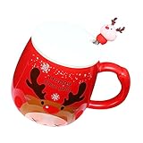 PRETYZOOM 2 Stk Weihnachtsbecher aus Keramik Becher mit Deckel und Strohhalm Espresso Kaffeebecher Flasche Kessel the office mug kaffeekännchen glühweingläser Trinkbecher Frühstückstasse rot