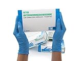 Nitrilhandschuhe 100 Stück Box (M, Blau) Einweghandschuhe, Einmalhandschuhe, Untersuchungshandschuhe, Nitril Handschuhe, puderfrei, ohne Latex, unsteril, latexfrei, disposible gloves, blue, Medium