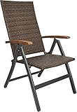 BRUBAKER Polyrattan Gartenstuhl Modena - Hochlehner aus Metall und Poly Rattan klappbar - 7-Fach verstellbare Rückenlehne - wetterfester Faltstuhl/Klappstuhl - Braun Grau