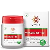 Vitals - Vitamin K2 + D3 60 vegan Softgel-Kapseln. Ein ideales Duo mit starkem Synergieeffekt.