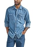 Wrangler Herren Iconic Denim Regular Fit Snap Shirt Hemd mit Button-Down-Kragen, Lake Wash, XL