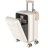 ONYX Handgepäck-Koffer 55x35x24cm, ultraleichter 3kg Hartschalenkoffer klein mit Laptopfach bis 15,6” und TSA-Schloss, 35L Carry on Luggage mit leisen 360°-Rollen, Cabin Trolley Beige