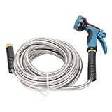 Asixxsix Gartenschlauch 24,6 Fuß, Flexibler Edelstahl -Wasserschlauch mit Sprühdüse, Nicht Verwickeltem Flexibles Schlauch für Autowaschhause Reinigung Im Freien Im Freien Im Freien Im