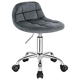 WOLTU Bürohocker mit Rollen, Schminktisch Stuhl höhenverstellbar, Rollrocker mit niedriger Rückenlehne, Arbeitshocker, Sitzhöhe 43,5-55 cm, Samt, Dunkelgrau BS131dgr