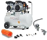 Starkwerk SW 457/8 Flüster Kompressor Silent Kompressor 1,5kW Leistung !69 dB! 8Bar ölfrei Druckluft Kompressor leise Compressor Reifenfüller Ausblaspistole 5 m Spiralschlauch 8 teiliges Adapterset