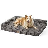 COZY KISS Orthopädisches Hundebett XL, Waschbare Kunstfell Hundekorb für Extra Große Hunde, rutschfest Hundesofa mit Wasserdichter Innenabdeckung, Weich, Wärmend, L Form, 112x81x18cm, Grau